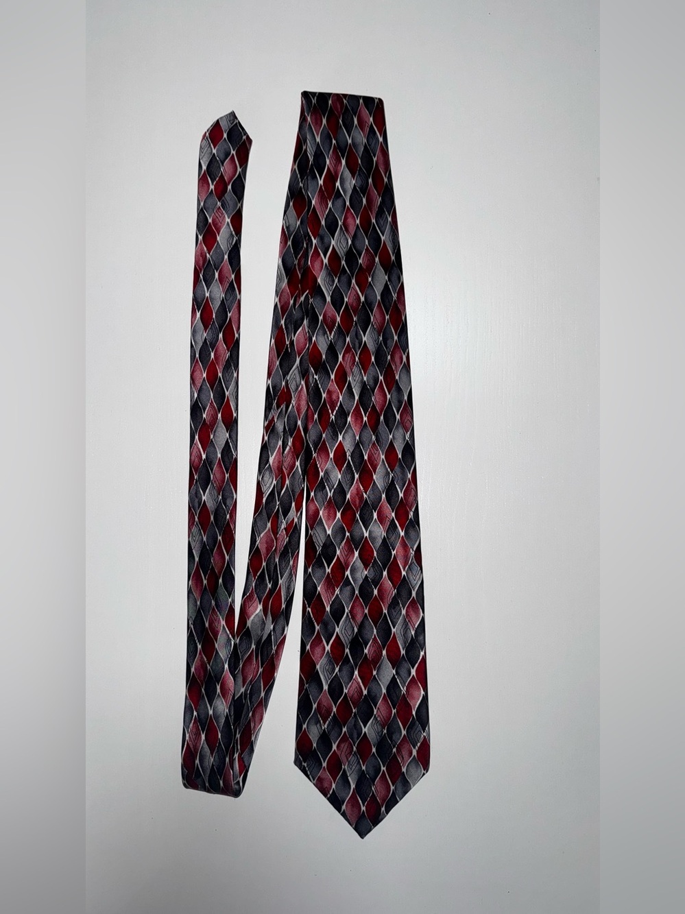 J. Garcia Facets II Collection Fifty-Four Woven Silk Geometric Tie Red Black